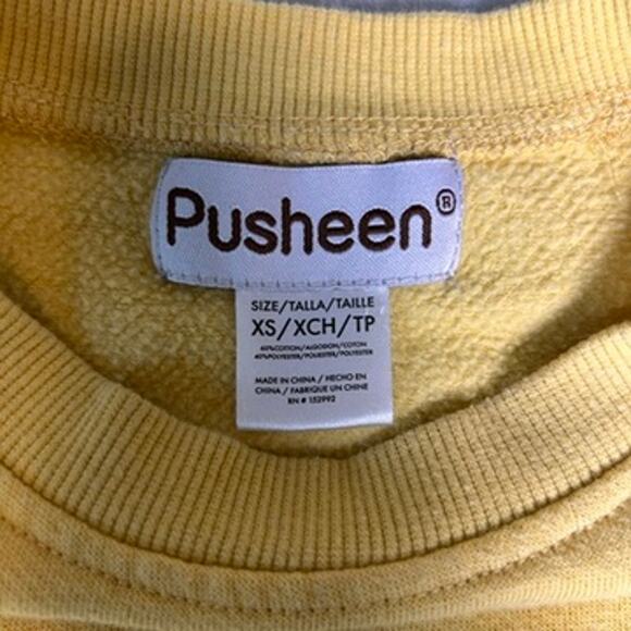 Pusheen Crew Neck Sweater Womens XS Butter Yellow Subtle Cat Graphic Whimsy Twee - Picture 4 of 7